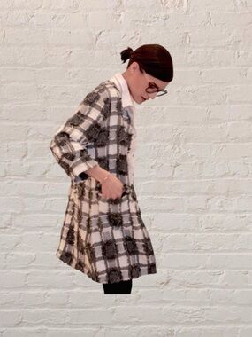 BEULAH STYLE,cotton blend,textured,patchwork plaid,jacket,coatigan,pockets,S/M